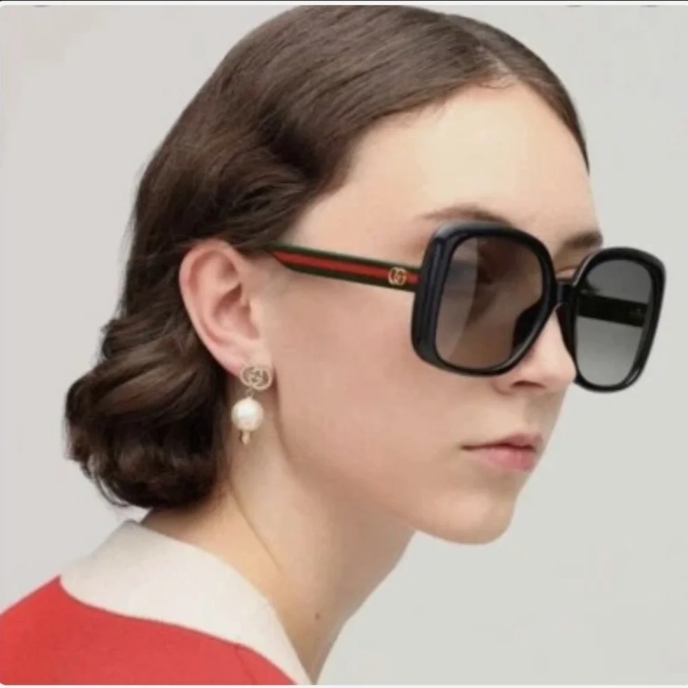 GUCCI GG0714SA 001 Black Green and Red Stripe Sunglasses- Authentic